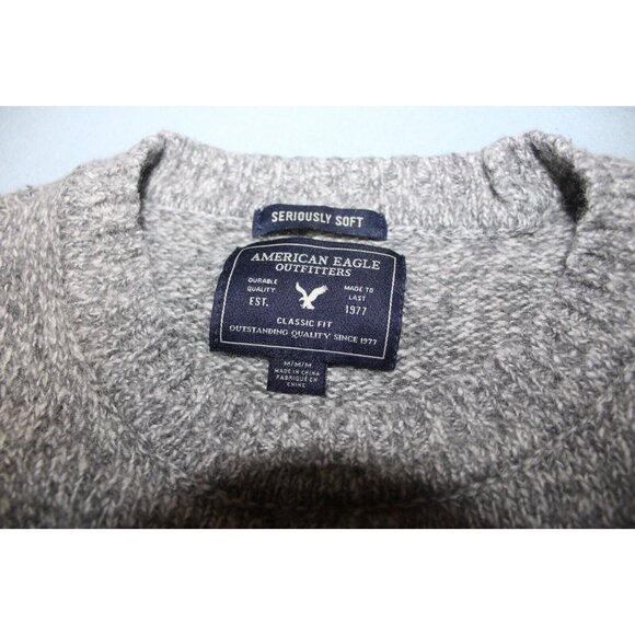 American Eagle Mens Grey Black Seriously Soft Fair Isle Wool Blend Sweater M - Picture 7 of 7